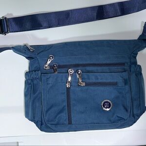 Blue Women's Crossbody Sling Bag with Multiple Zippers